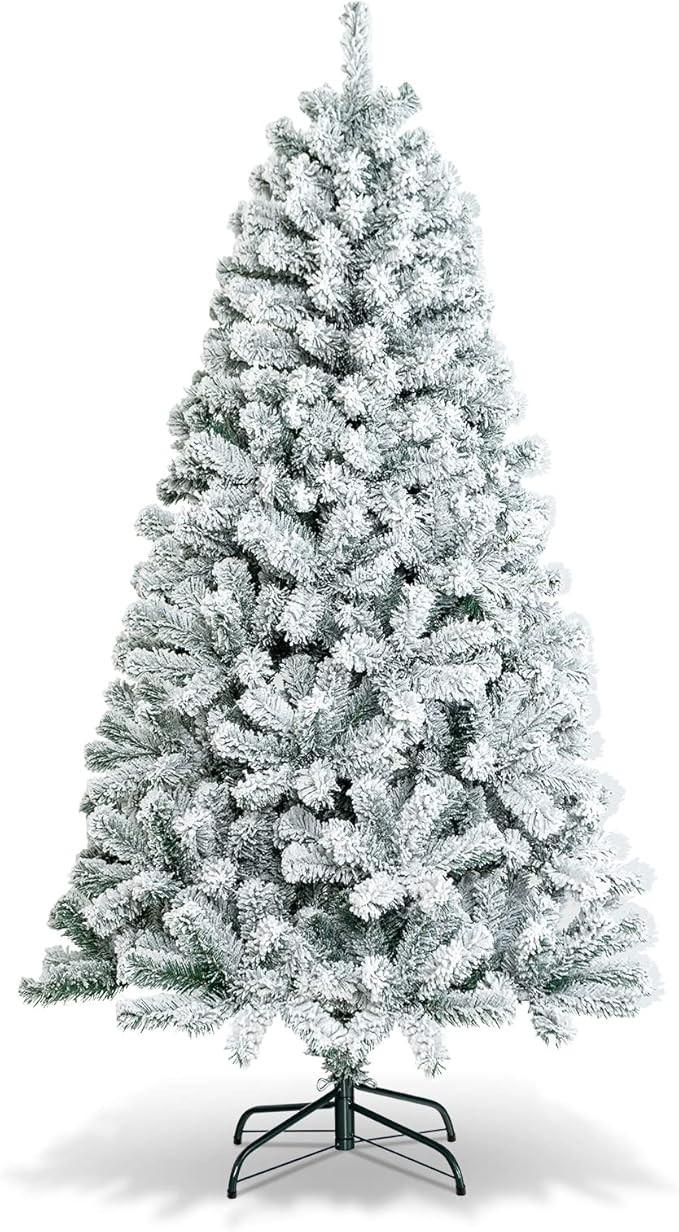 Goplus 6FT Snow Flocked Christmas Tree, Hinged Pine Tree, Artificial Premium PVC Needles/Solid Me... | Amazon (US)