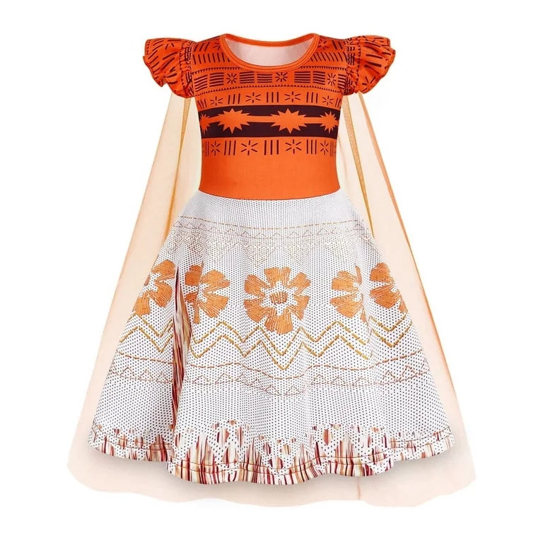 Benylion Princess Moana Dress With Cape Girls Birthday Party Cosplay Costume Toddler Ruffle Sleev... | Walmart (US)