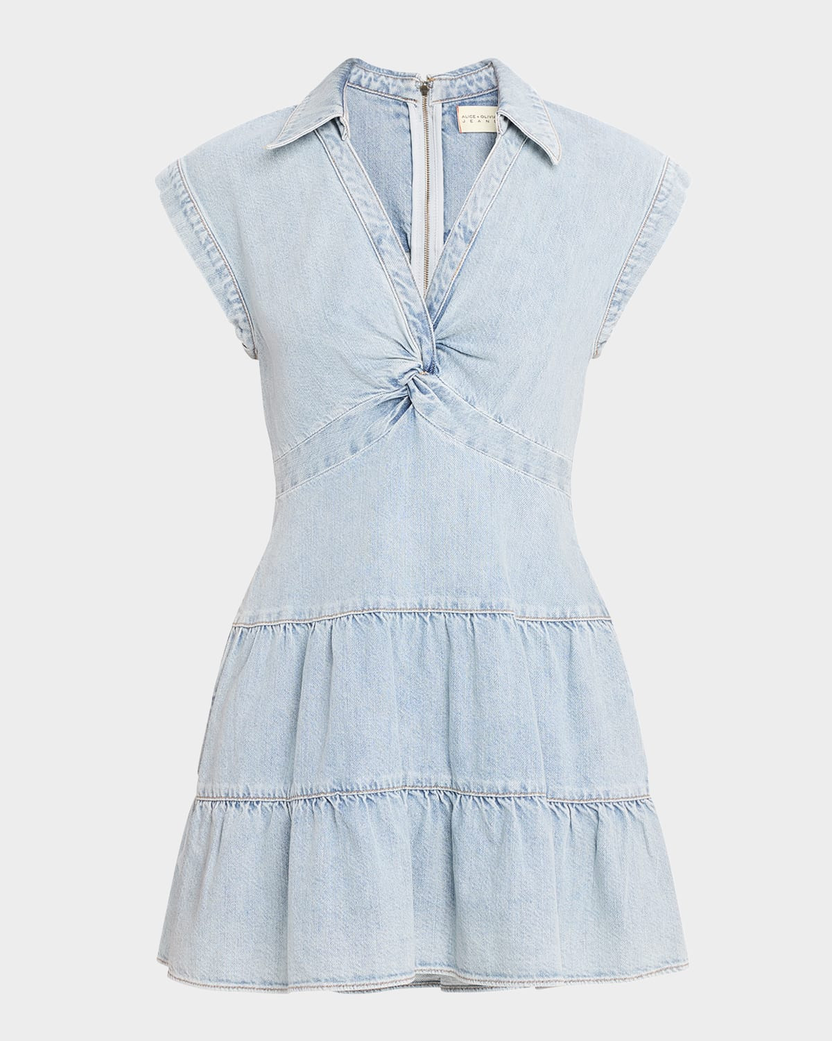 Mila Deep V Twist Denim Mini Dress | Neiman Marcus