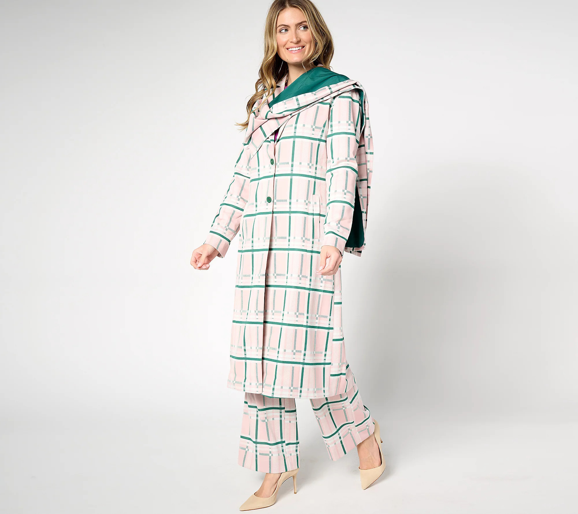 As Is by Stacy London Knit Jacquard Topcoat w/BuiltInScarf | QVC