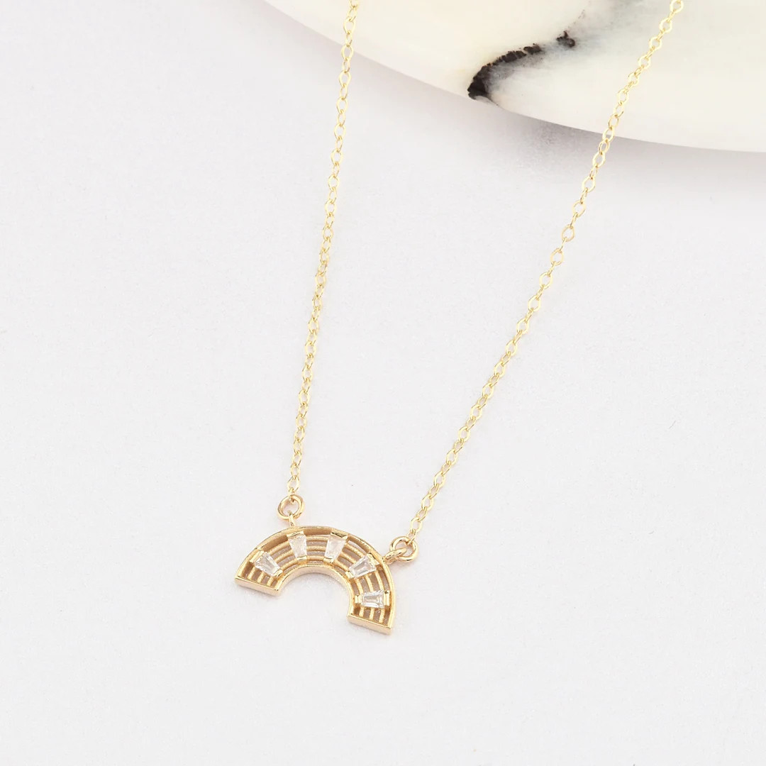 14K Gold Rainbow Necklace, Gold Rainbow Necklace, Rainbow Charm Necklace, Love Necklace, Rain Nec... | Etsy (US)