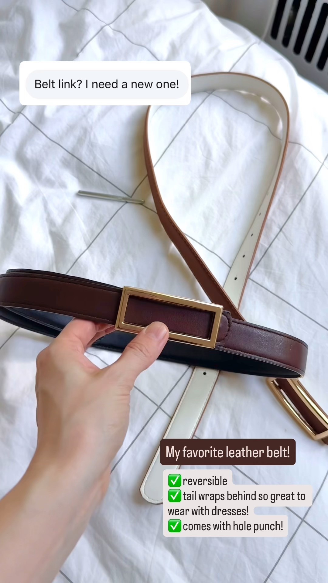 Amazon reversible leather belt. Tail wraps behind so no loose end hanging out!

#LTKFindsUnder50 #LTKSaleAlert