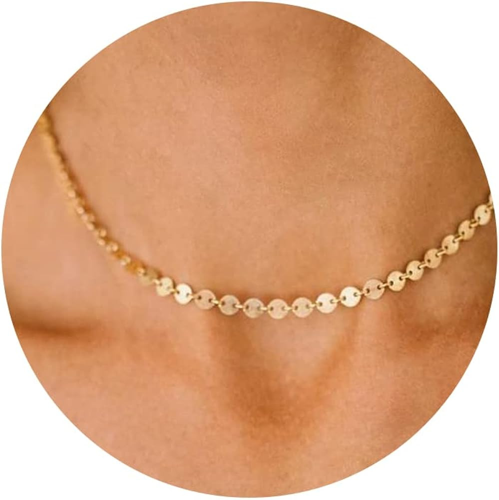 Amazon.com: CHESKY 14K Gold Plated Disc Choker Necklace Dainty Coin Adjustable Tattoo Choker Simp... | Amazon (US)