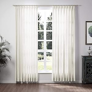 ChadMade Faux Linen Pinch Pleated Curtain Room Darkening Drape Sliding Glass Door Living Room, 52... | Amazon (US)