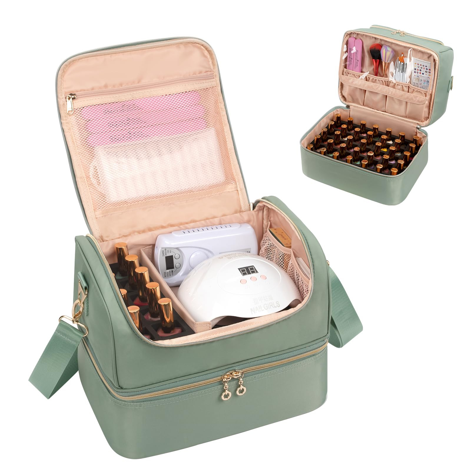 Nail Polish Organizer Case, Nail Supplies Storage Box Holds 45 Bottles Nail Polish & Nail Lamp, T... | Amazon (US)