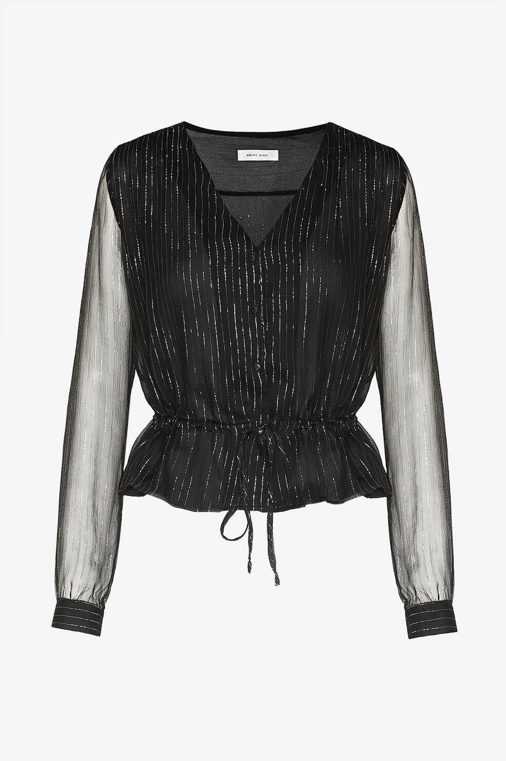 RAMONA TOP - BLACK WITH SILVER | ANINE BING
