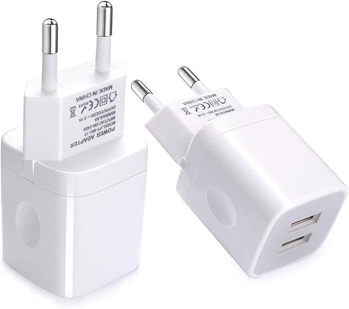 European Wall Charger, Vifigen 2-Pack USB 2.1AMP Universal Europe Charger Block Dual Port Plug Co... | Amazon (US)