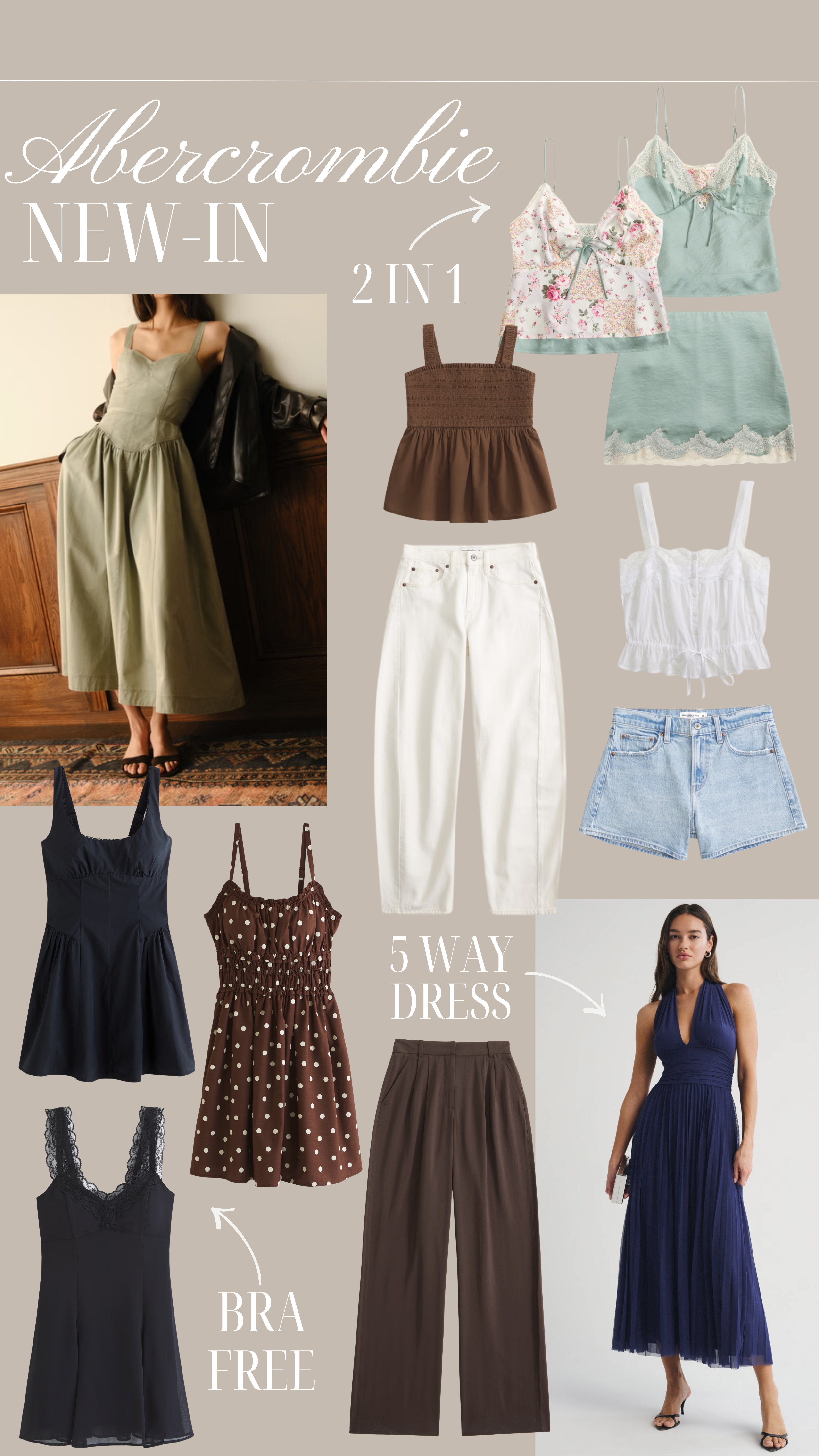 Abercrombie new in favourites for spring and summer ✨🤎

linen, mini dress, bra free, barrel leg, white jeans, lace top, cami top, wedding guest dress, multiway, 2 in 1, reversible  

 #LTKwedding #LTKspring #LTKsummer