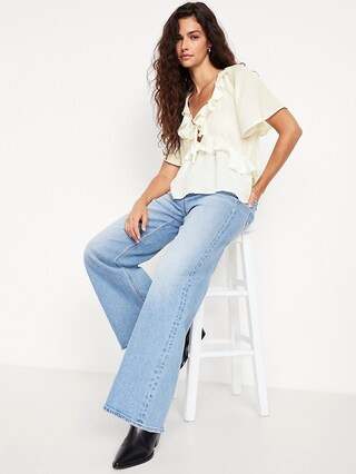 Satin Ruffle Tie-Front Top | Old Navy (US)