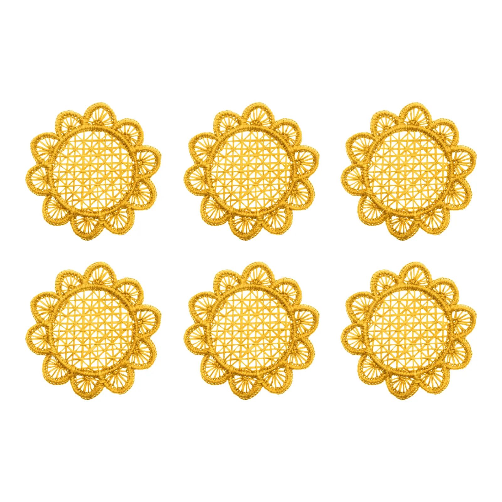 Flor Coasters in Mustard, Set of 6 | Chairish
