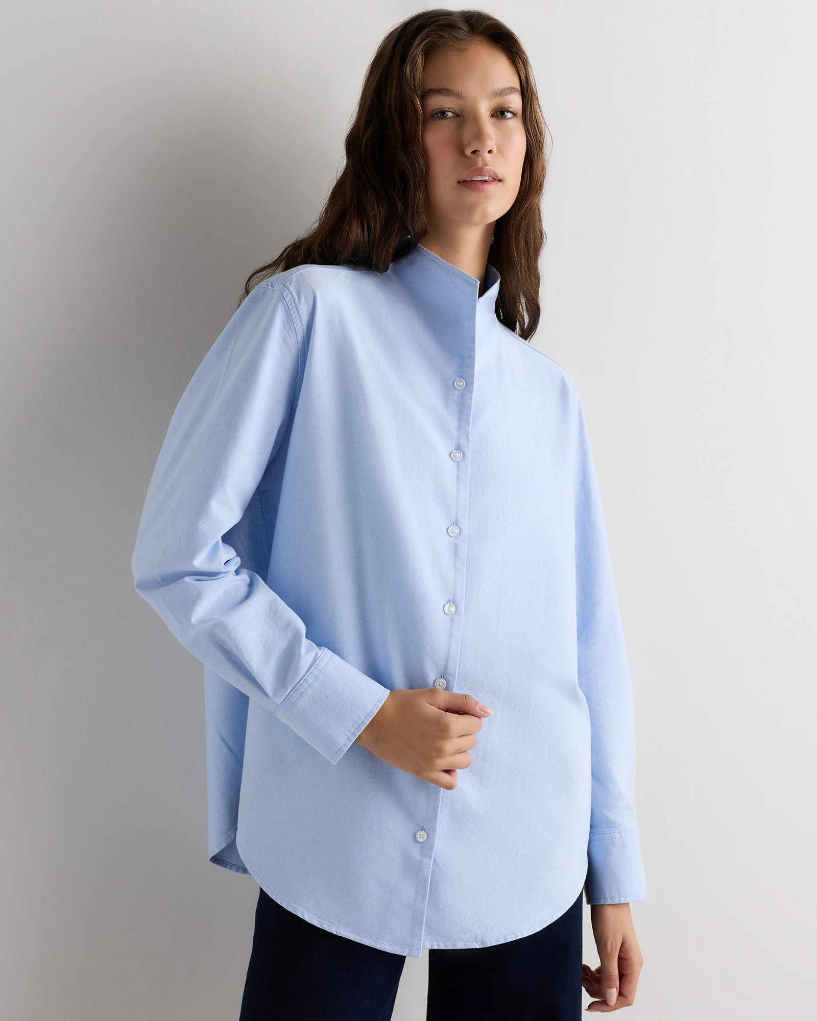 Organic Cotton Oxford Stand Collar Shirt in Pale Blue | Quince