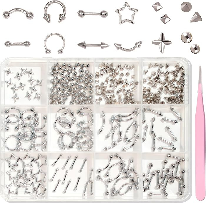 12Grids Nail Piercing Charms Silver Charms for Nails Metal Punk Goth Charm Studs Spikes Rings Pie... | Amazon (US)