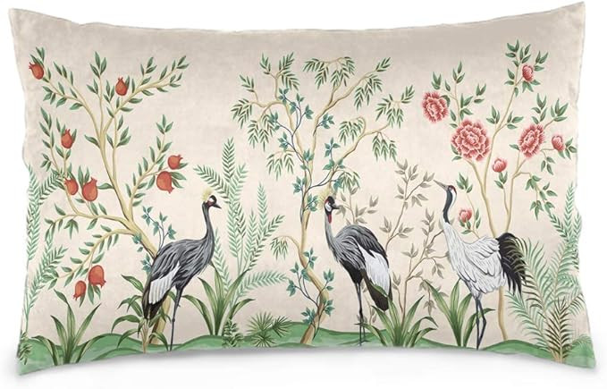 Crane Bird Throw Pillow Cover 12x20 Inch Vintage Garden Tree Pomegranate Tree Plant Floral Border... | Amazon (US)