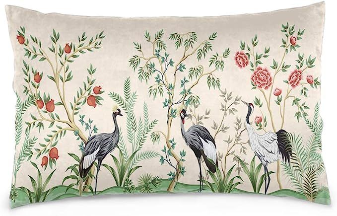 Crane Bird Throw Pillow Cover 12x20 Inch Vintage Garden Tree Pomegranate Tree Plant Floral Border... | Amazon (US)