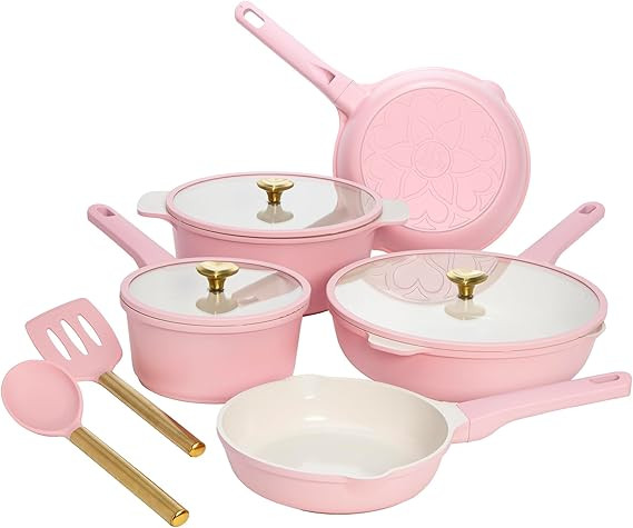 Paris Hilton Ceramic Nonstick Cookware Set, Cast Aluminum with Dual Layer Nonstick Coating, Gold ... | Amazon (US)