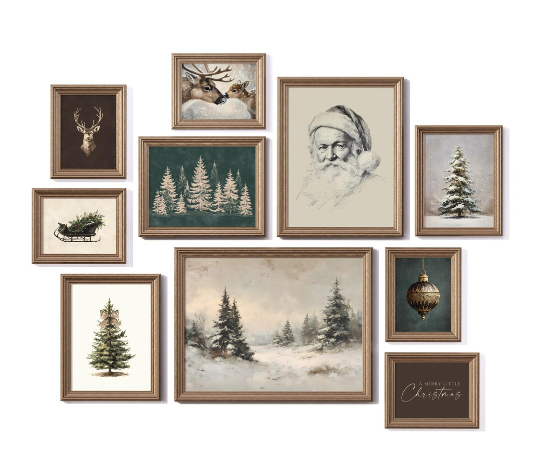 Rustic Christmas Gallery Wall Art Set of 10 Bundle With Vintage Holiday Prints for Cozy Winter Ho... | Etsy (US)