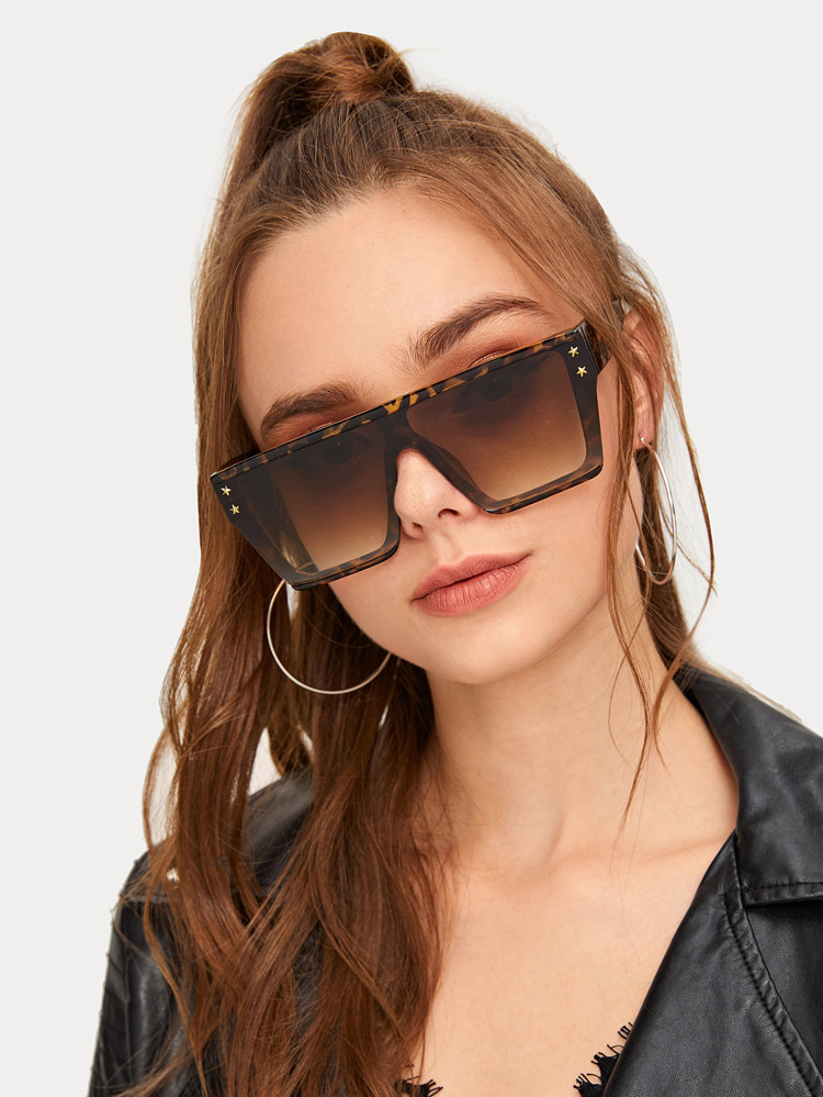 Tortoiseshell Frame Flat Top Sunglasses With Case | SHEIN