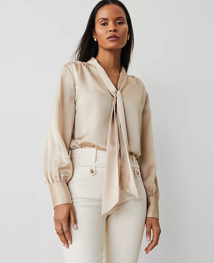 Satin Tie Neck Blouse | Ann Taylor