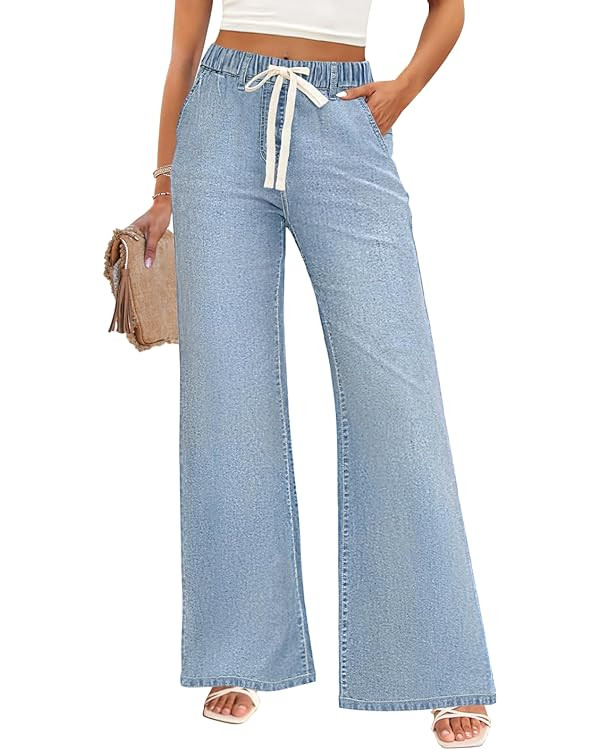 ZESICA Jeans Loose Fit Wide Leg Straight Denim Pants | Amazon (US)