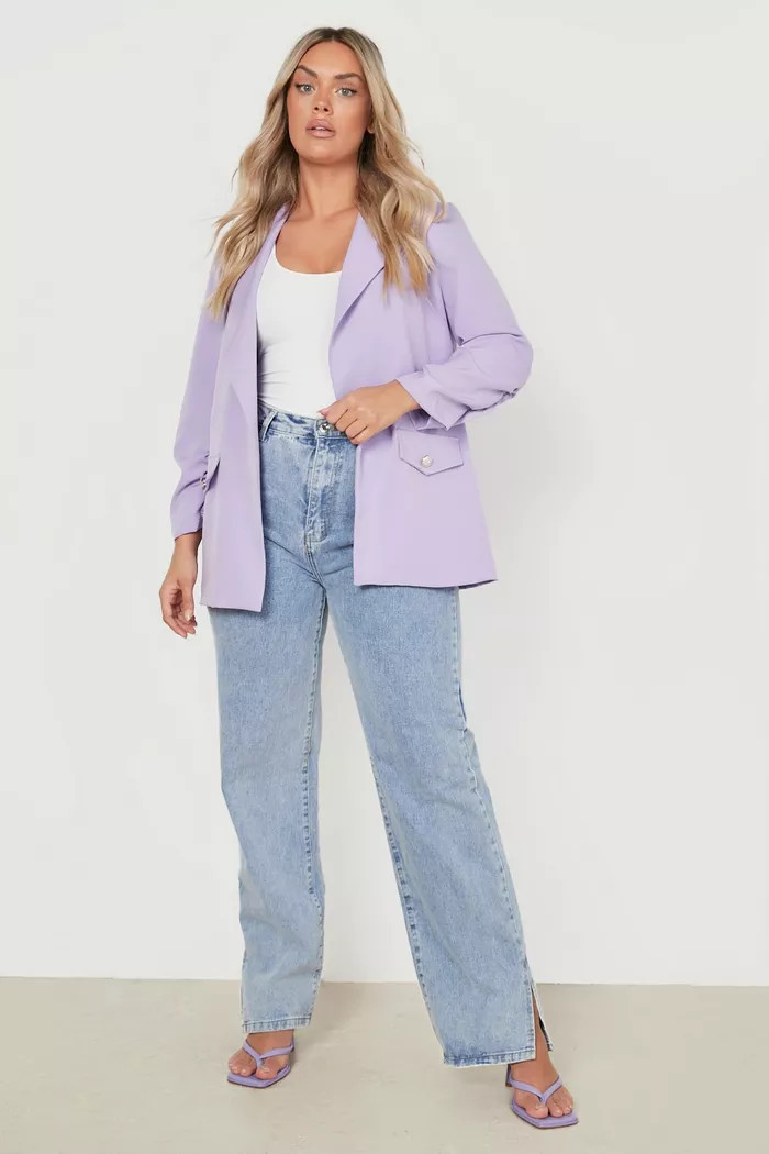 Plus Statement Button Ruched Sleeve Blazer | Boohoo.com (US & CA)