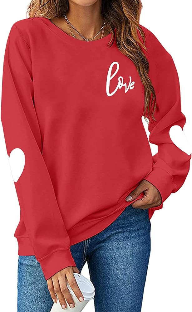 Valentines Sweatshirt Women Love Heart Letter Print Shirts Cute Valentine's Day Pullover Top | Amazon (US)