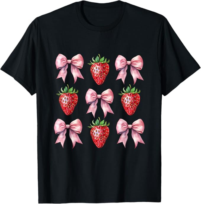 Cute Pink Bow Coquette Strawberry T-Shirt | Amazon (US)