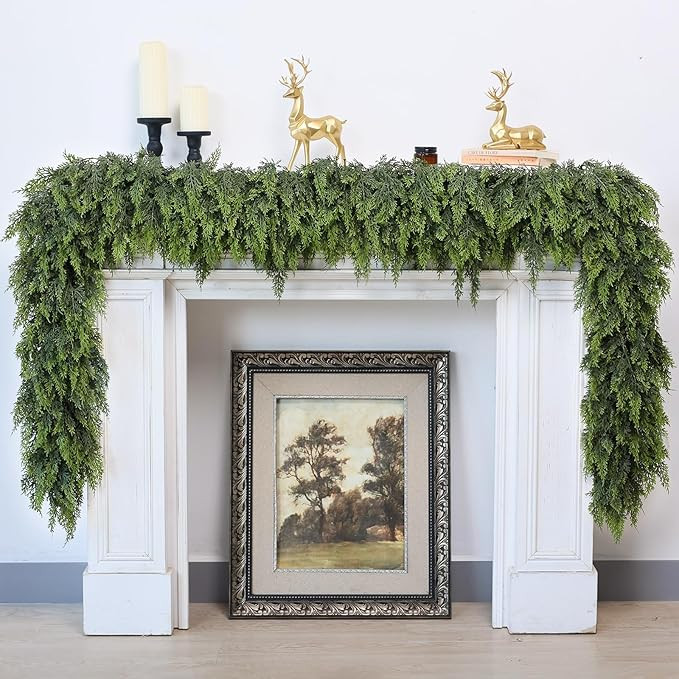 9FT Real Touch Cedar Garland for Fireplace - Artificial Christmas Garlands Realistic Faux Greener... | Amazon (US)