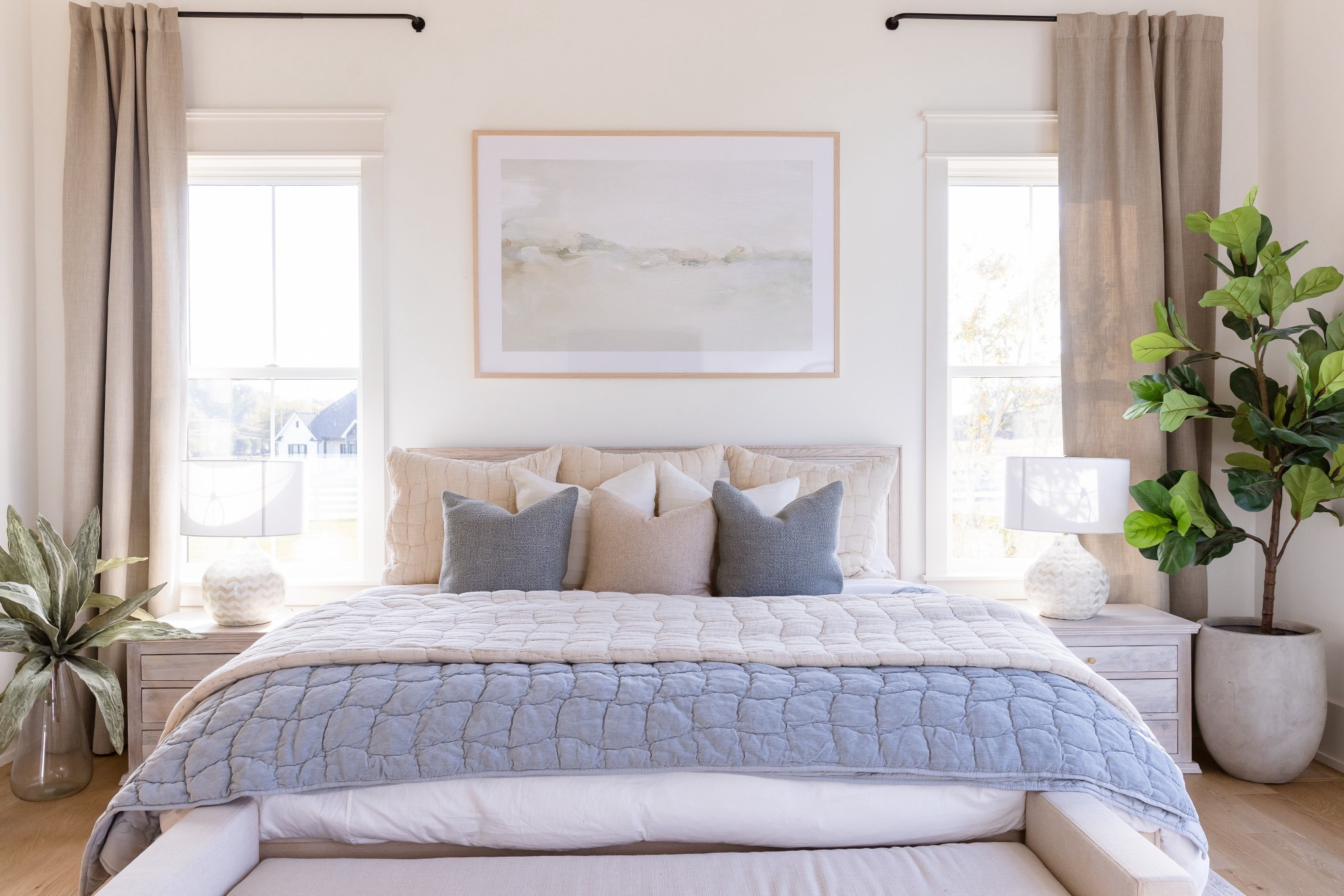 A calming, layered bed styled in soft neutrals with tonal linens, subtle texture, and understated art creates a serene, design-forward retreat that feels both intentional and effortlessly elevated.

#LTKHome #LTKOver40 #LTKmorningroutine