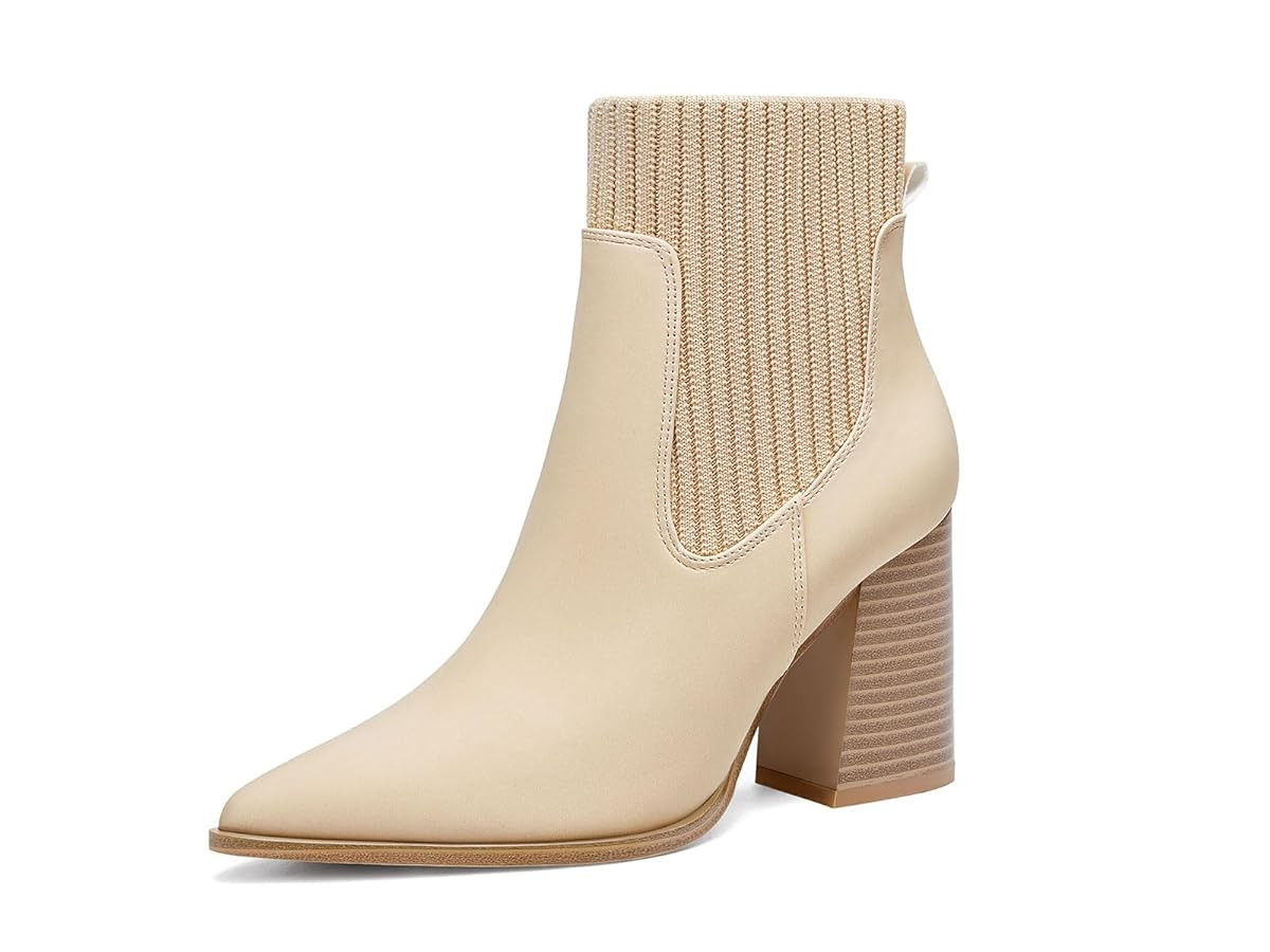 Coutgo Women Ankle Boots Sock Booties Pointed Toe Chunky Stacked High Heel Knit Chelsea Winter Dr... | Amazon (US)