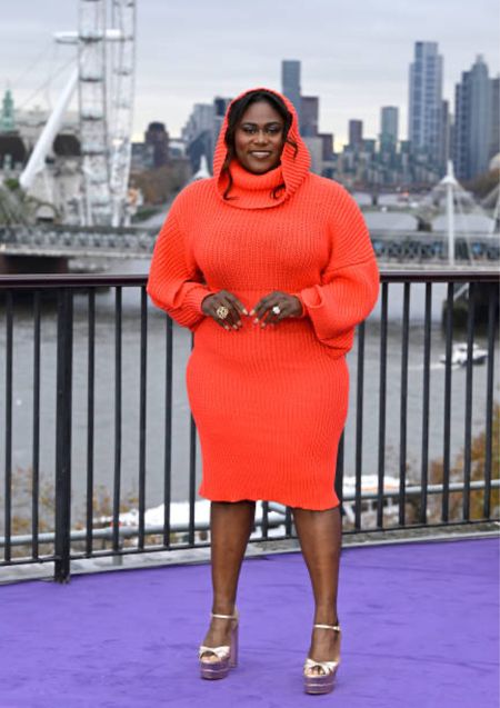 Danielle Brooke attended the Color Purple photo call in London in an Awake Mode dress.