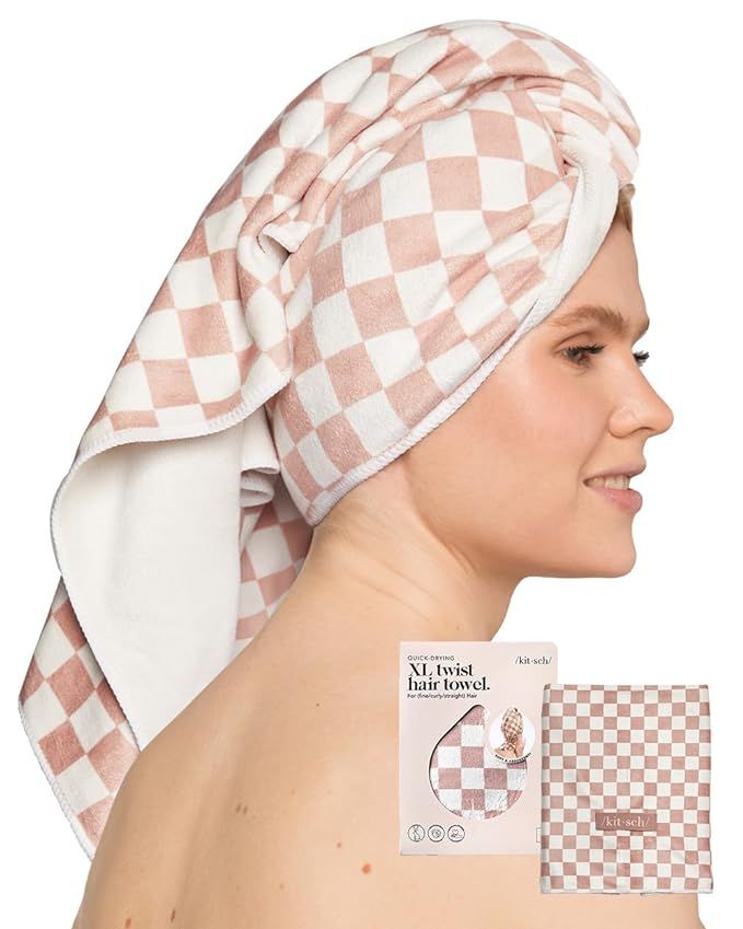 Kitsch XL Microfiber Hair Towel Wrap for Women - Quick Dry Towel | Microfiber Towel for Hair | Ha... | Amazon (US)