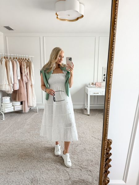 Masters Outfit Idea- Pair this Hill House white eyelet maxi dress with white sneakers  and drape a cashmere cardigan over your shoulders  

#LTKstyletip #LTKSeasonal #LTKshoecrush