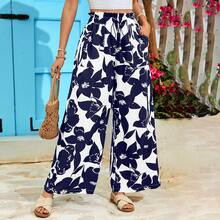 Womens Vacation Vintage Floral Print High Waist Wide Leg Pants For Summer Outfits | SHEIN