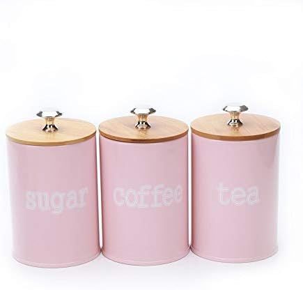 Amazon.com: X022S Set of 3 Metal Food Storage Tin Canister/Jar with Bamboo Lid (matte pink): Home... | Amazon (US)