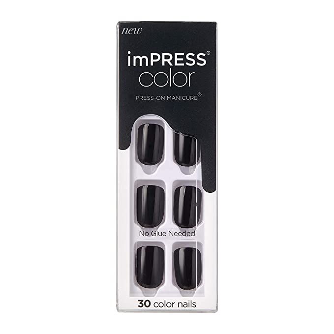 KISS imPRESS Color Press-On Manicure, Gel Nail Kit, PureFit Technology, Short Length, “All Blac... | Amazon (US)