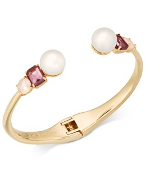 kate spade new york Gold-Tone Imitation Pearl & Crystal Hinged Bangle Bracelet | Macys (US)