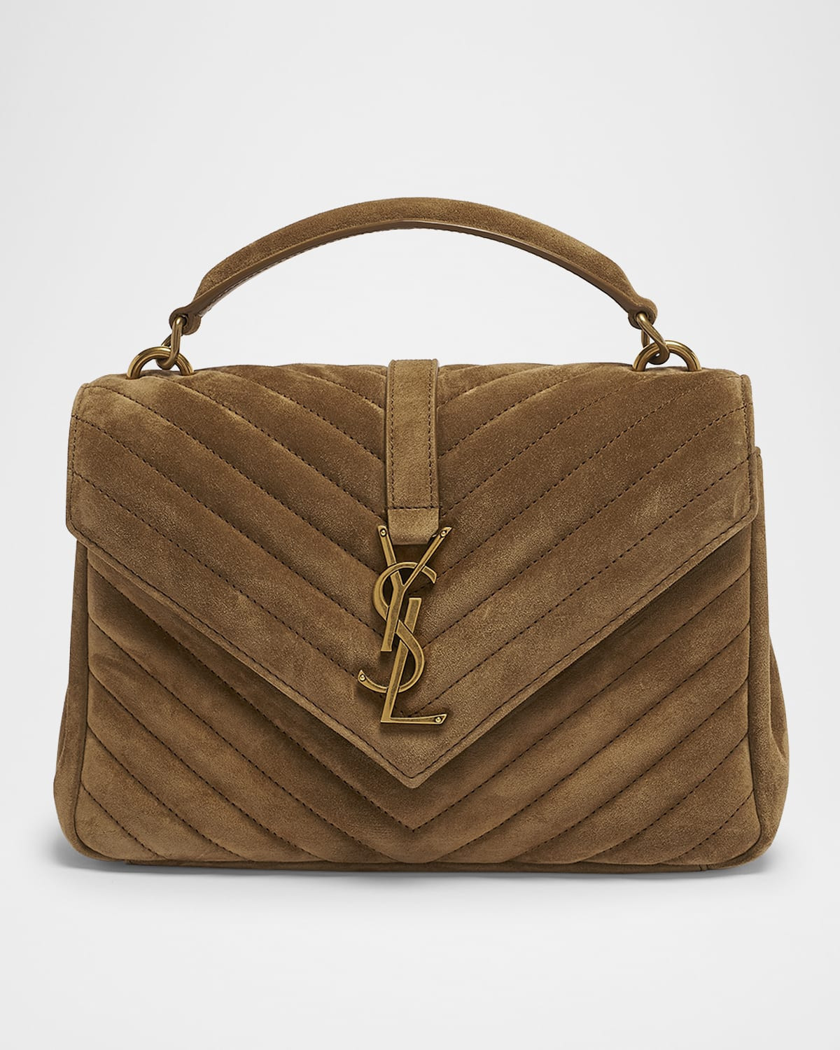 College Medium Flap YSL Shoulder Bag in Quilted Suede | Neiman Marcus