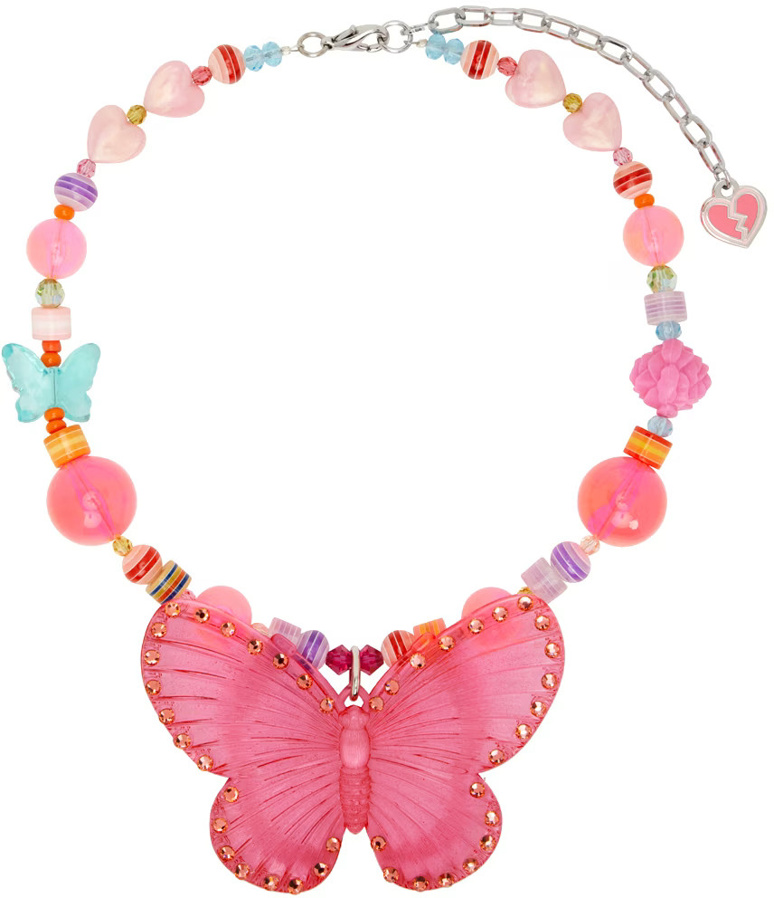 SSENSE Exclusive Pink & Multicolor Tarina Tarantino Edition Butterfly Brit Charm Necklace | SSENSE