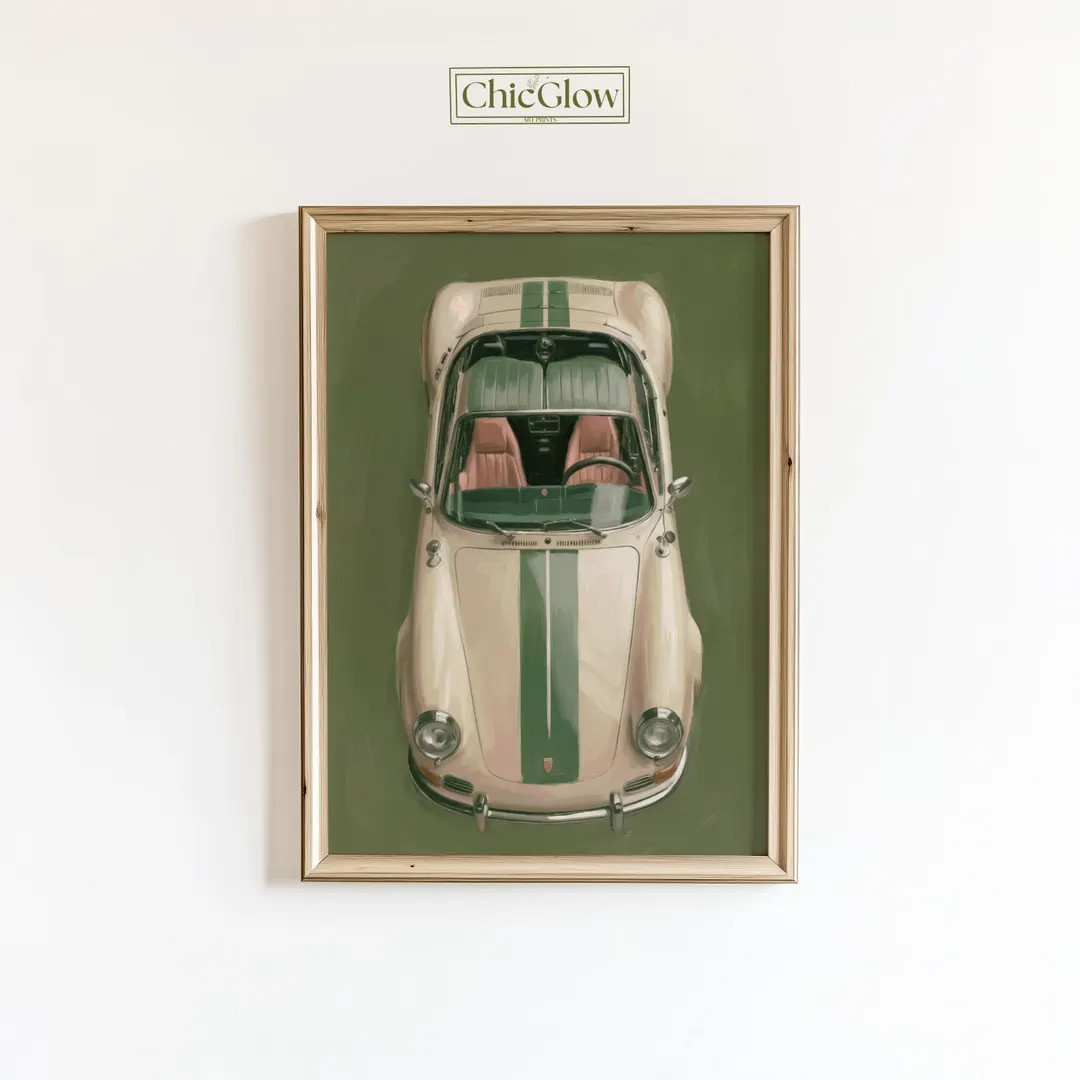 Retro Classic Car Poster – Moody Olive Green Wall Art, Vintage Sports Car Decor - Etsy | Etsy (Global)