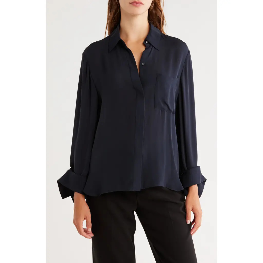 TWP Silk Boyfriend Shirt in Midnight at Nordstrom Rack, Size Small | Nordstrom Rack