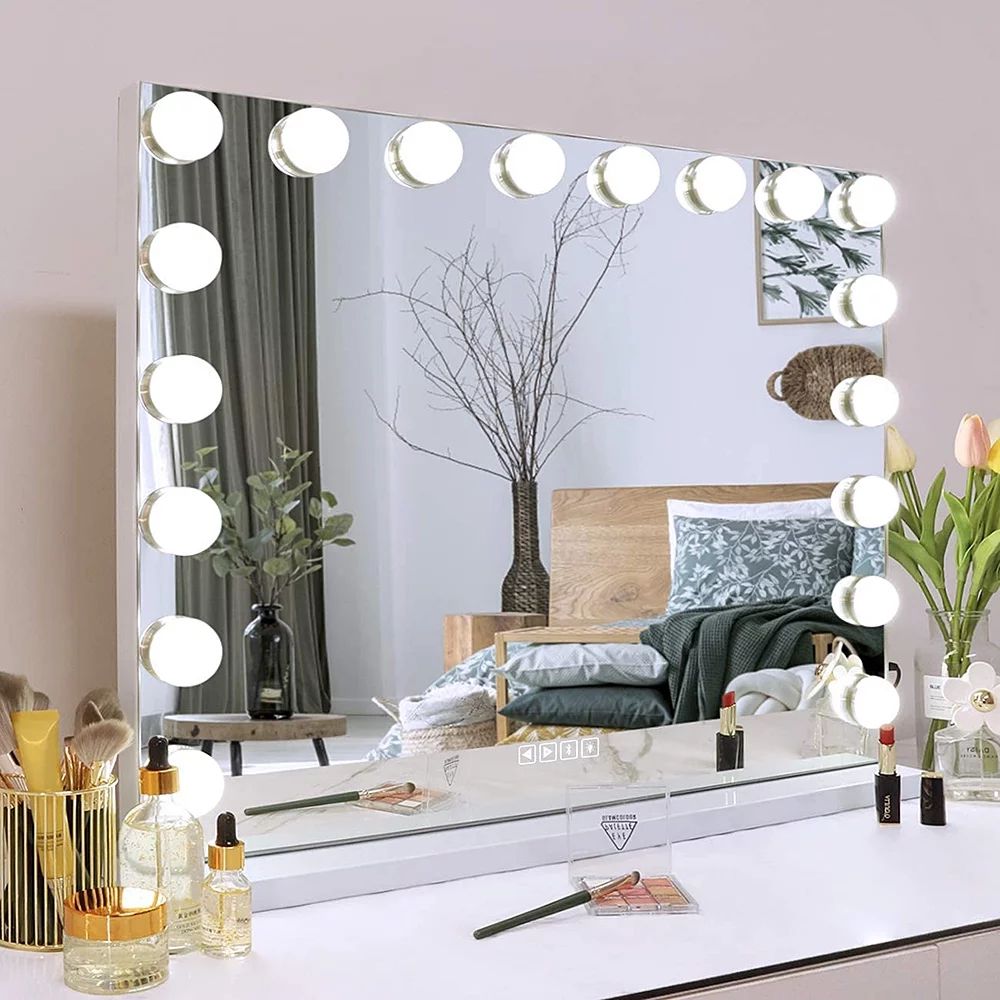 Fenchilin Large Bluetooth Hollywood Vanity Mirror with Lights Tabletop Wall Mount Metal White 32"... | Walmart (US)