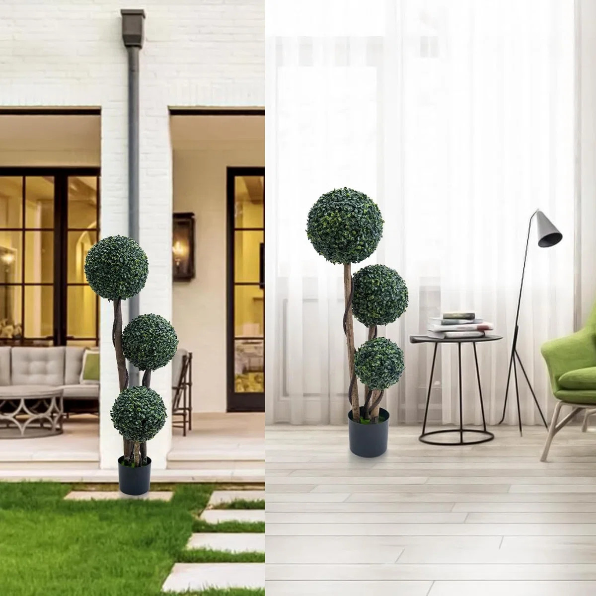 45 Inches Artificial Triple Boxwood Topiary Ball Trees | Wayfair North America