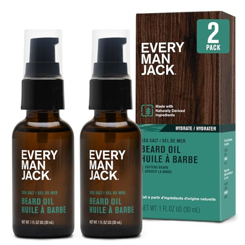 Every Man Jack Mens Beard Oil - Subtle Sea Salt Fragrance - Deeply Moisturizes and Softens Your Beard and Adds a Natural Shine - Naturally Derived with Shea Butter and Coconut Oil - 1 fl oz (2 Pack) | Amazon (US)
