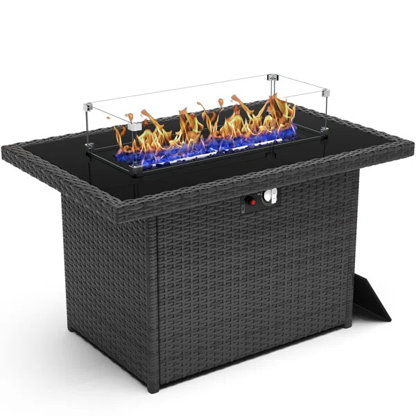 Alturas 44" Propane Gas Fire Pit Table, 55000 Btu Rectangular Fire Pit With Glass Wind Guard For ... | Wayfair North America