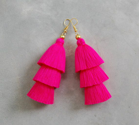 Handmade Hot Pink Tassel Earrings | Etsy | Etsy (US)