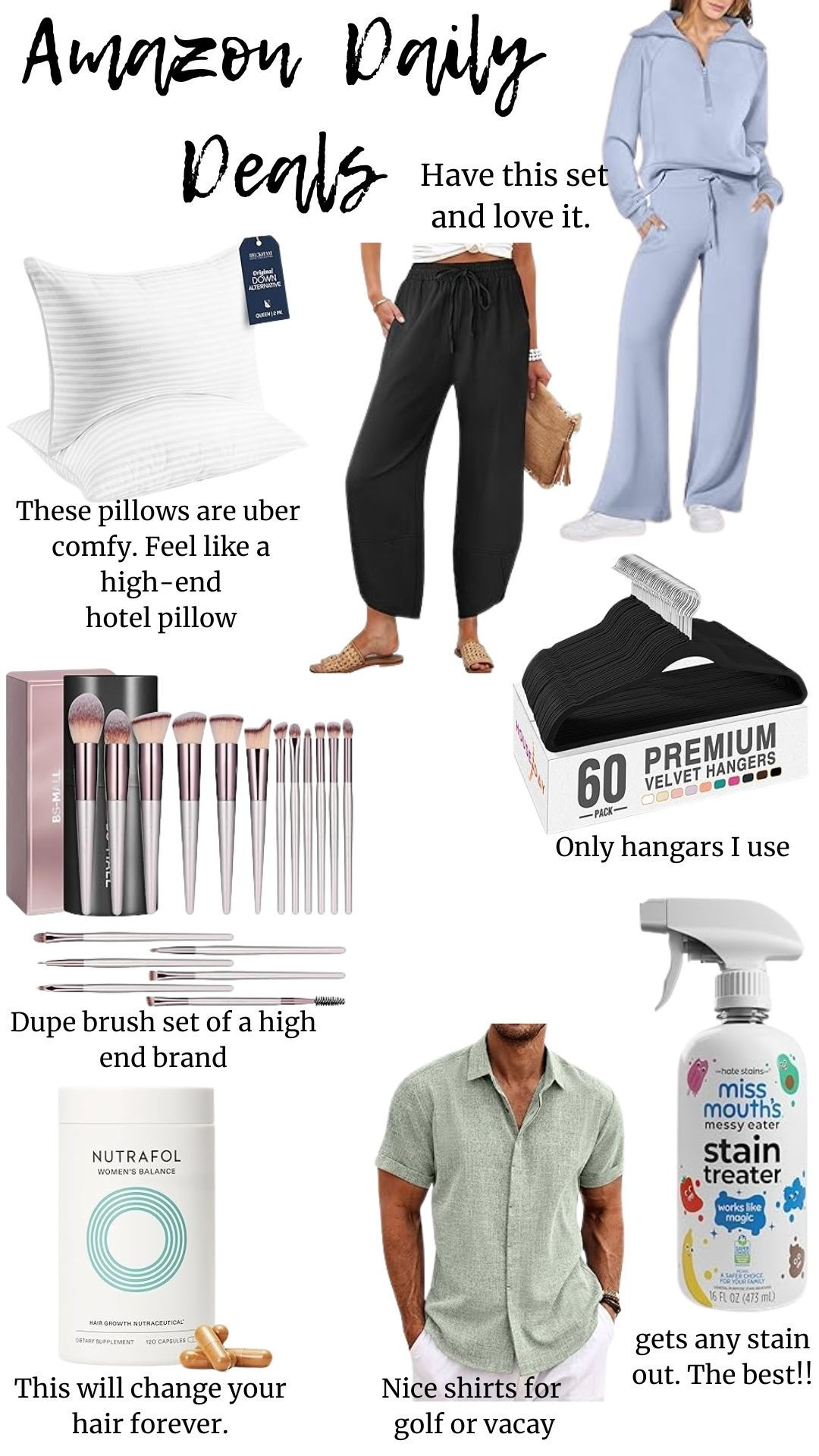 Amazon Daily Deals2 pc sets, felt hangars, makeup brushes sets, pillows, Hugh end dupes, linen beach pants, barrell pants, shirts for men, stain remover, hair growth products, hair care, deals, sales, sale alert, beauty finds, beach vacations, spring break, spring 2026, family, women, mens fashion, style tips, fashion trends, comfy, soft, travel outfit.

#LTKSaleAlert #LTKBeauty #LTKActive