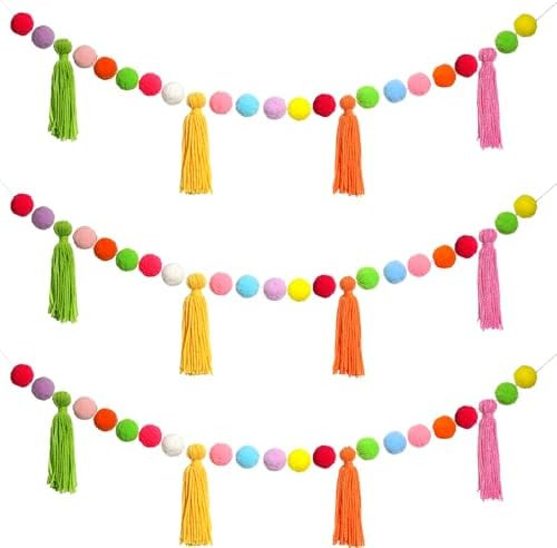 3Pcs Colorful Pom Pom Garland Back to School Rainbow Hanging Tassel Felt Ball Banner Teacher Clas... | Amazon (US)