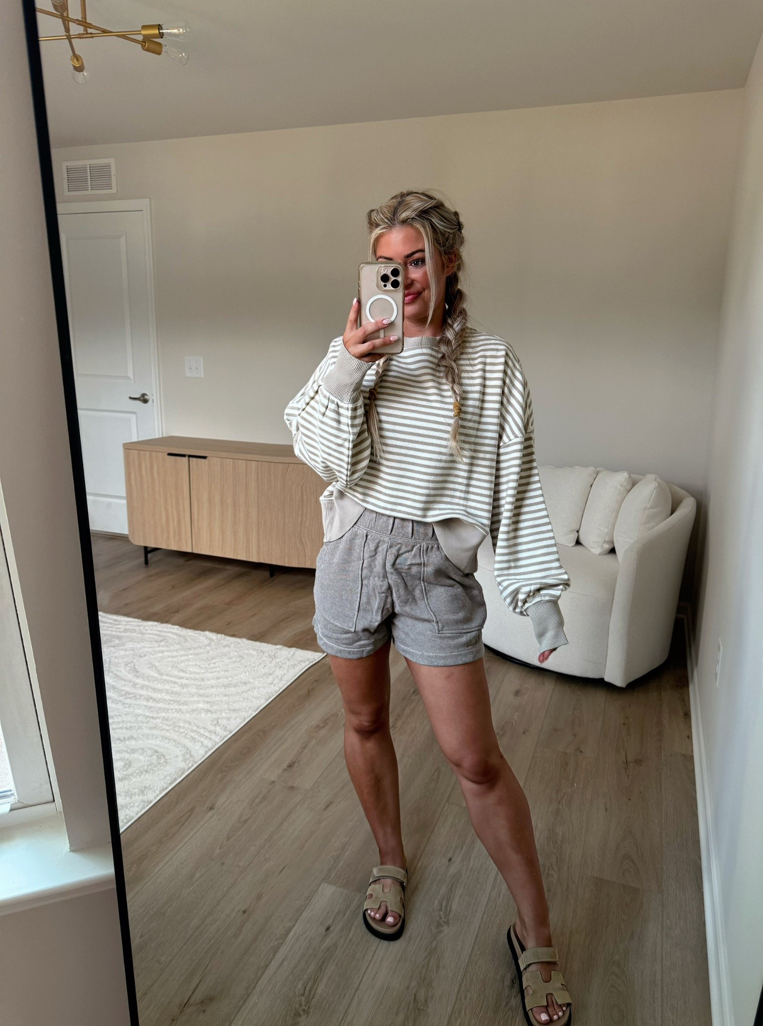 Perfect transition to Fall sweater paired with shorts and sandals for Summer! Love the stripes on this weather and it’s so soft! 

#LTKStyleTip #LTKFindsUnder50 #LTKSeasonal