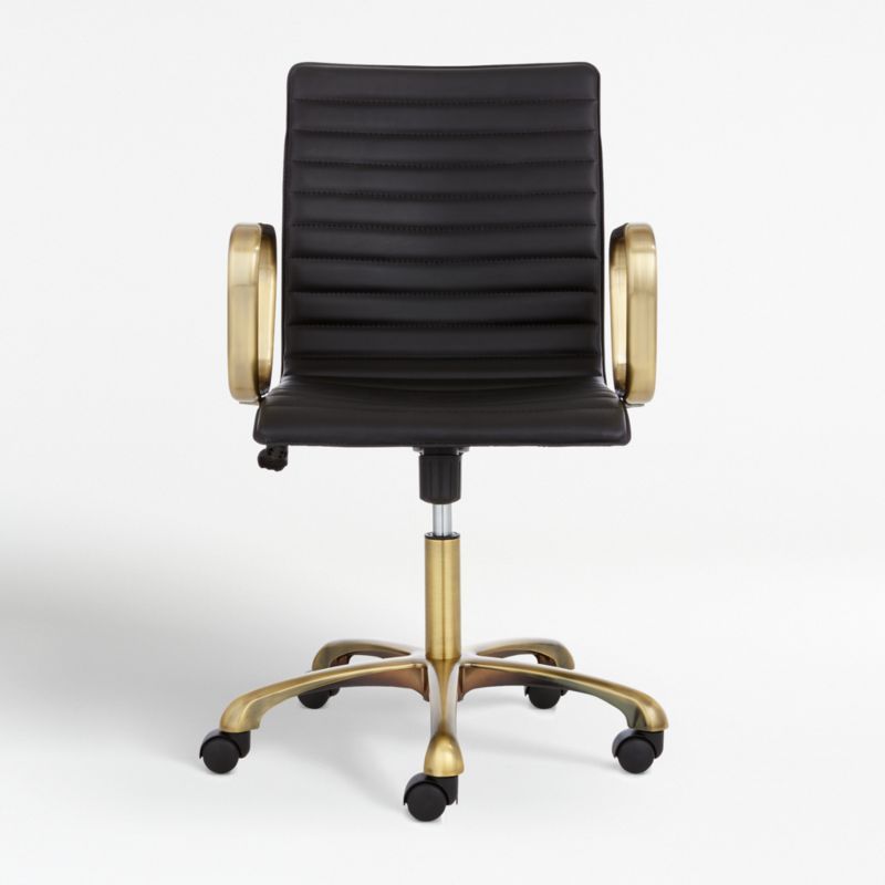 Ripple Black Leather Office Chair with Brass Frame + Reviews | Crate and Barrel | Crate & Barrel