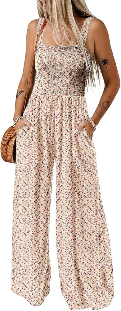 Dokotoo Women's Casual Loose Overalls Jumpsuits One Piece Sleeveless Printed Wide Leg Long Pant R... | Amazon (US)